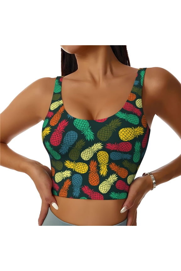 Pineapple Fruit Colorful Print Workout Crop Tank Top for Women Racerback Yoga Tank Tops Athletic Sports Shirts Exercise Undershirts