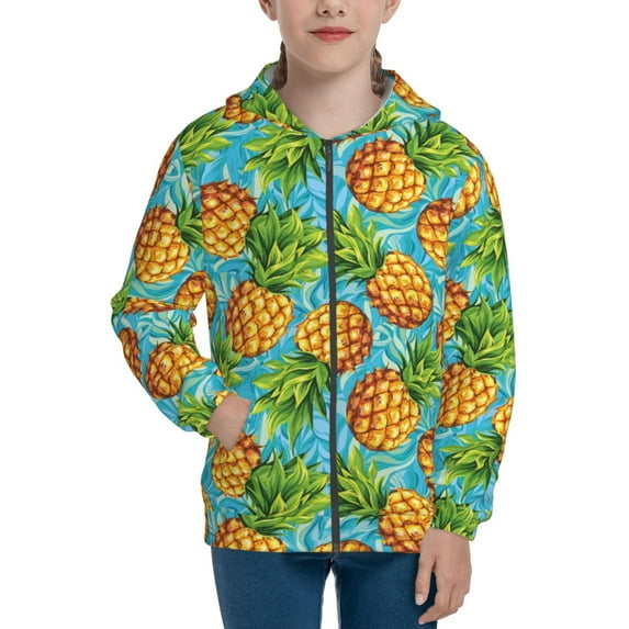Kdxio Pineapple Pattern Kids Boys Girls Zip Up Hoodie 3D Printed Hooded Sweatshirt Hoody Coat with Pocket 7-12 Y-Medium