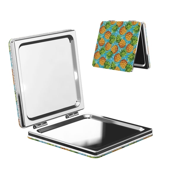 Kdxio Pineapple Pocket Mirror, 1X/2X Travel Makeup Mirror 2-Sided Folding Small Mirror Portable Double-Sided Magnifying Cosmetic Mirror for Gift-Square