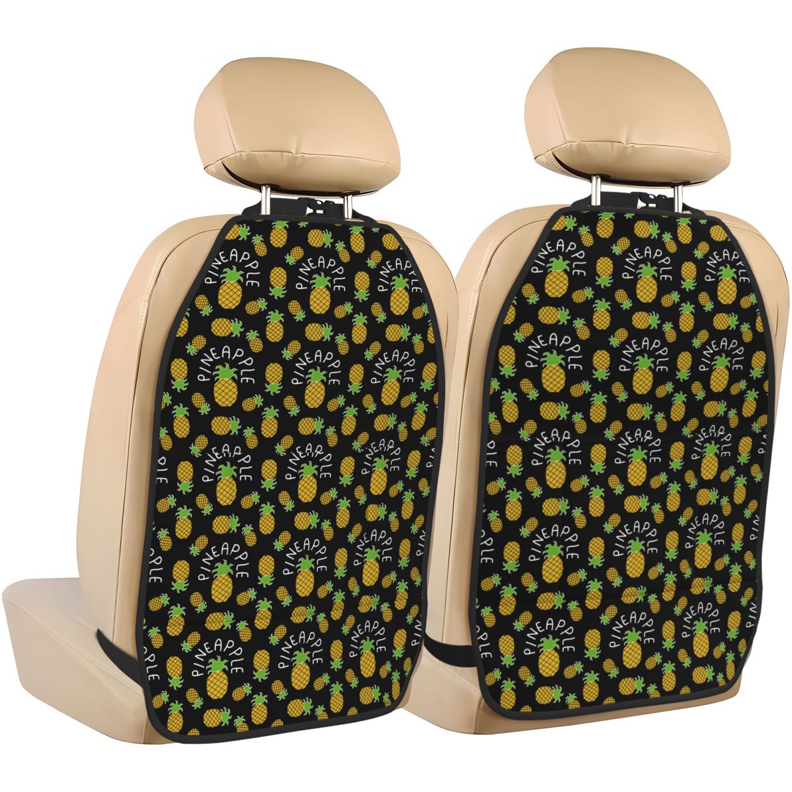 Kdxio Pineapple Print 2 Pack Car Kick Mat Seat Cover Back Protector Mat with Pockets for Organizer Backseat Protector and Storage Anti Kick Pad for Vehicles