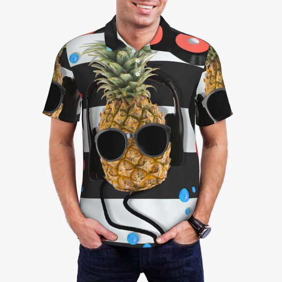 Kdxio Pineapple With Black Glasses Print Men's Short Sleeve Polo Shirt,Midweight Men's Shirt-4X-Large