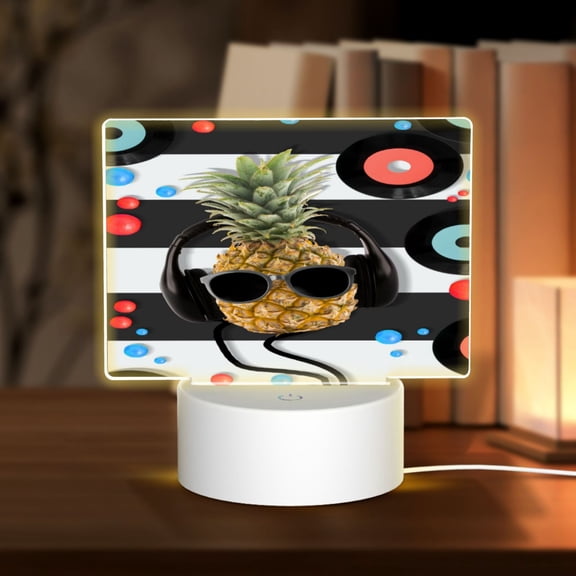 Kdxio Pineapple With Black Glasses Rectangular Acrylic Night Light Acrylic Sleep Night Light Friend Gifts for Birthday Gifts for Women Teens Boys Girls