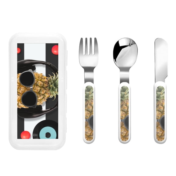 Kdxio Pineapple With Black Glasses Toddler Utensils Set - Kids Silverware Set, Set Kids Utensils Set with Case for Preschooler Children