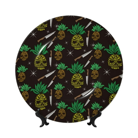 Kdxio Pineapples Bone China Decorative Plate Ceramic Decorative Plate for Home Office Wall Stand Decorative Plates for Home Bedroom-7in