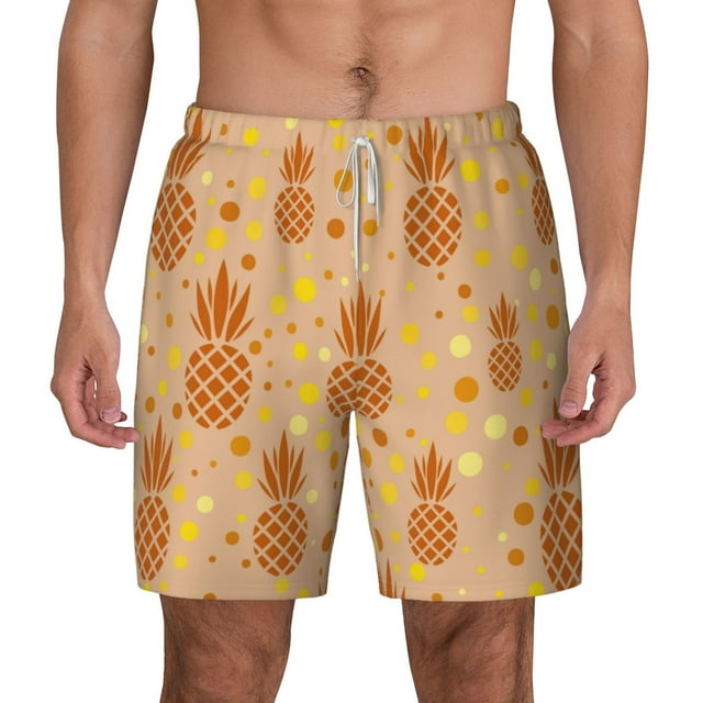 Kdxio Pineapples Print Men'S Swim Trunks With Compression Liner 7 Inch Inseam Quick Dry Swim