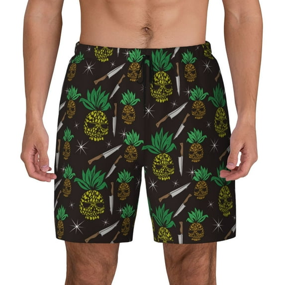 Kdxio Pineapples Print Men'S Swim Trunks With Compression Liner 7 Inch Inseam Quick Dry Swim Shorts