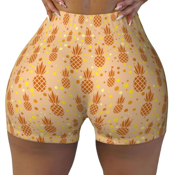 Kdxio Pineapples Print Workout Shorts for Women Seamless Soft Smooth Gym Yoga Scrunch Active Shorts