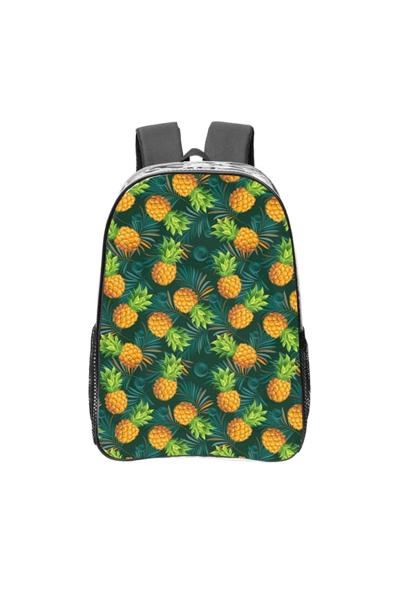 Pineapples with Palm Leaves Clear Backpack, Transparent Bookbag for School for Women Men, Capacity Clear Bag for College, Travel