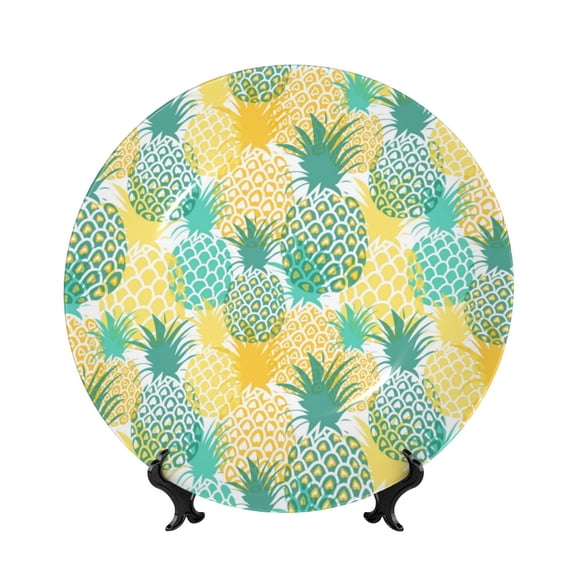 Kdxio Pineapples1 Bone China Decorative Plate Ceramic Decorative Plate for Home Office Wall Stand Decorative Plates for Home Bedroom-7in