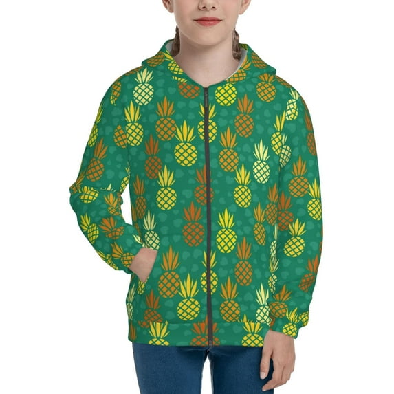 Kdxio Pineapples1 Pattern Kids Boys Girls Zip Up Hoodie 3D Printed Hooded Sweatshirt Hoody Coat with Pocket 7-12 Y-Small