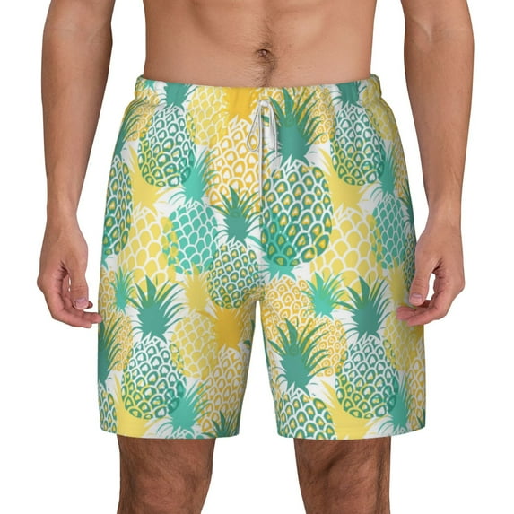Kdxio Pineapples1 Print Men'S Swim Trunks With Compression Liner 7 Inch Inseam Quick Dry Swim Shorts