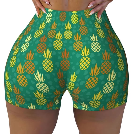 Kdxio Pineapples1 Print Workout Shorts for Women Seamless Soft Smooth Gym Yoga Scrunch Active Shorts