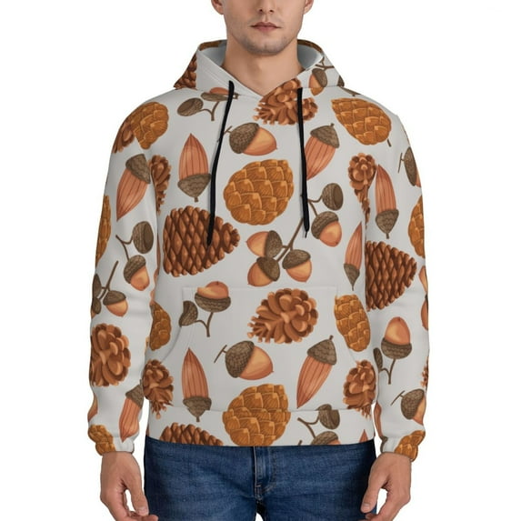 Kdxio Pinecone Autumn Pattern Print Mens Casual Hooded Collar Drawstring Hoodies Pullover Sweatshirts Casual Long Sleeve Shirts-Medium