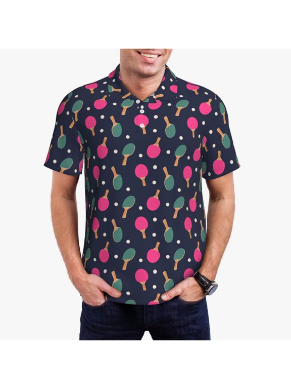 Ping Pong Rackets And Balls Print Men's Short Sleeve Polo Shirt,Midweight Men's Shirt-Small