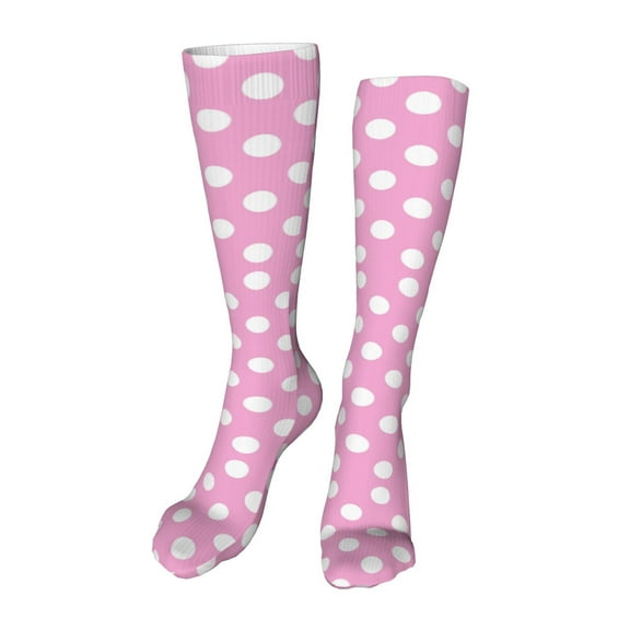 Kdxio Pink And White Polka Dot Funny Silky Novelty Funky Long Knee High Socks Soft 3D Print Cosplay Crazy Stockings for Men Women