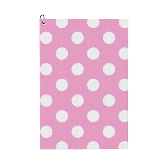 Kdxio Pink And White Polka Dot Pattern Golf Towel (24" X 16") with Carabiner Clip - The Convenient Golf Cleaning Towel