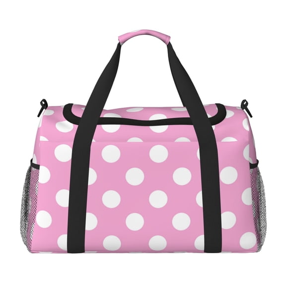 Kdxio Pink And White Polka Dot Travel Duffel Bag Gym Bag Weekender Travel Bag Gym Bag for Women &Men Airplane Travel Essentials for Flying