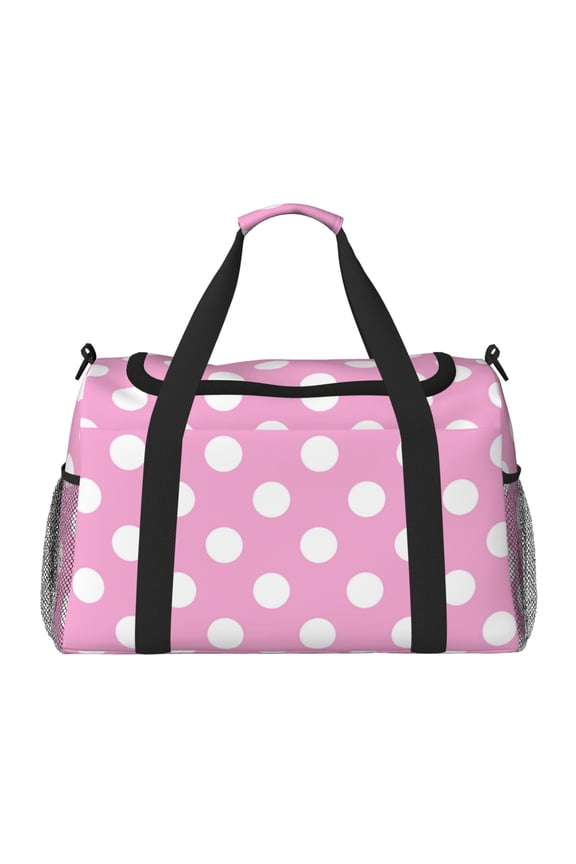 Pink And White Polka Dot Travel Duffel Bag Gym Bag Weekender Travel Bag Gym Bag for Women &Men Airplane Travel Essentials for Flying