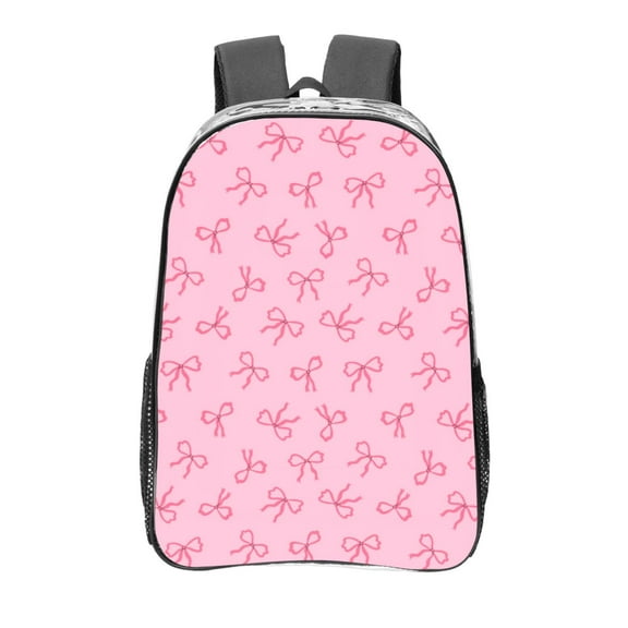 Kdxio Pink Bows Clear Backpack, Transparent Bookbag for School for Women Men, Capacity Clear Bag for College, Travel