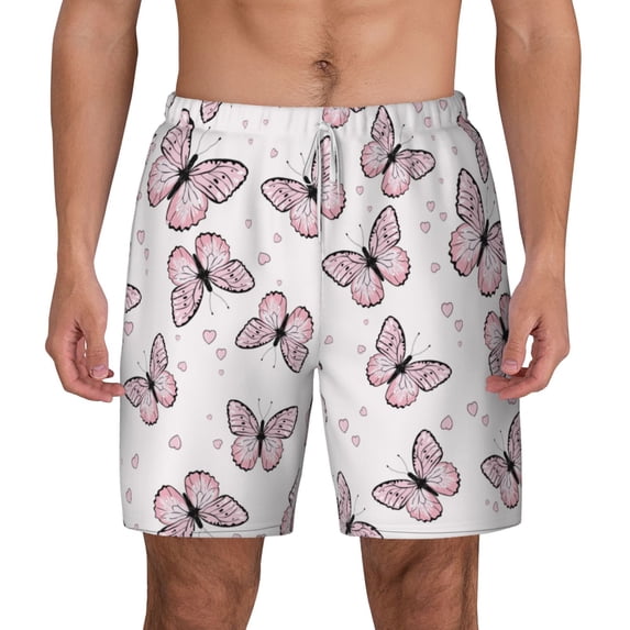 Kdxio Pink Butterflies (2) Print Men'S Swim Trunks With Compression Liner 7 Inch Inseam Quick Dry Swim Shorts