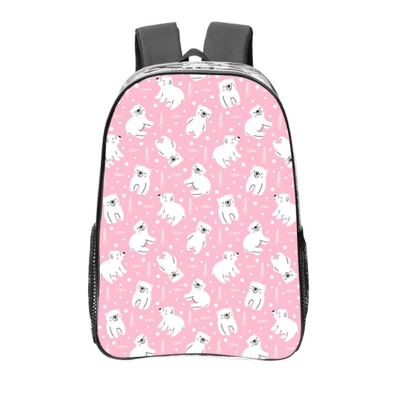 Kdxio Pink Cartoon Bear Clear Backpack, Transparent Bookbag for School for Women Men, Capacity Clear Bag for College, Travel