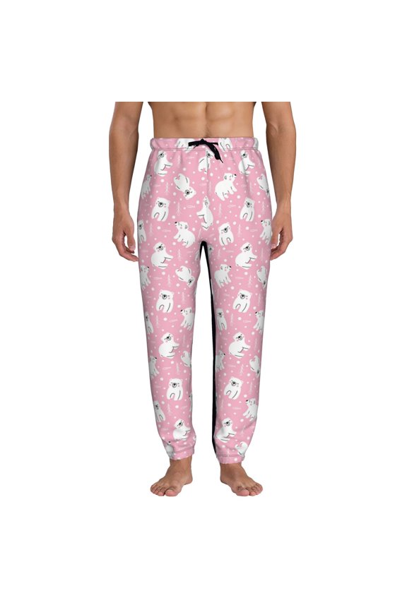 Pink Cartoon Bear Pattern Joggers,Sweatpants for Men with Pockets-3X-Large