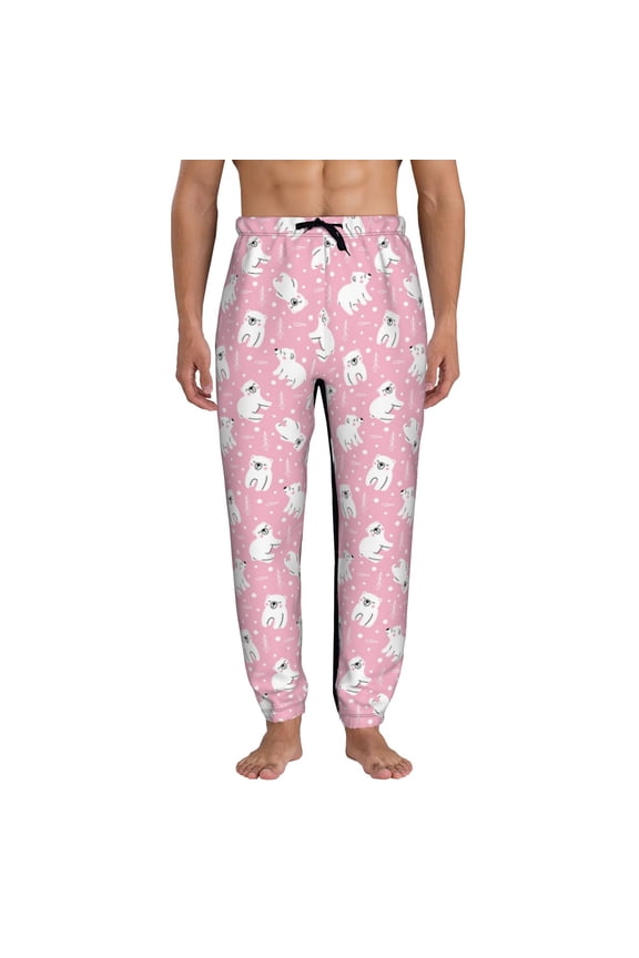 Pink Cartoon Bear Pattern Joggers,Sweatpants for Men with Pockets-Medium