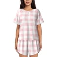 thumbnail image 1 of Kdxio Pink Checkboard Print Pajamas Sets for Women Short-Sleeved Pjs with Lounge Shorts Two Piece Sleepwear S-4XL, 1 of 8