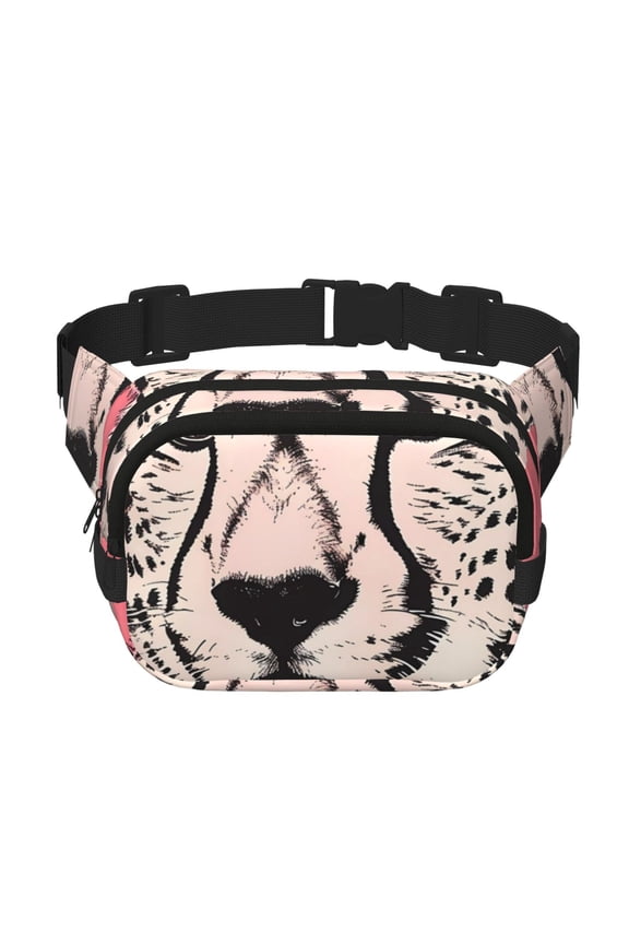 Pink Cheetah Art Crossbody Double Layer Waist Bag Belt Bag for Unisex Fanny Pack Fashion Waist Packs for Hiking Running Shopping Traveling