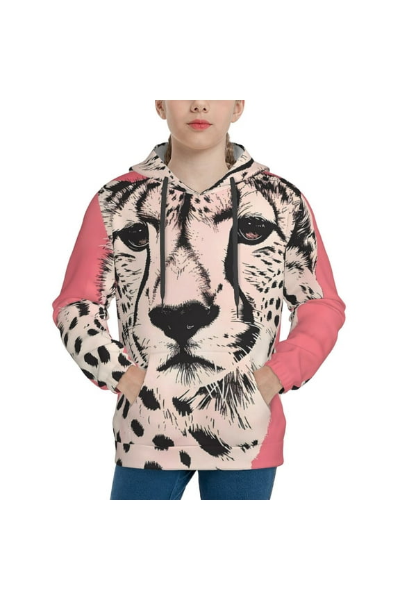 Pink Cheetah Art Pattern Boys Athletic Unisex Boys Girls Hoodie with Pocket Sweatshirts-Medium