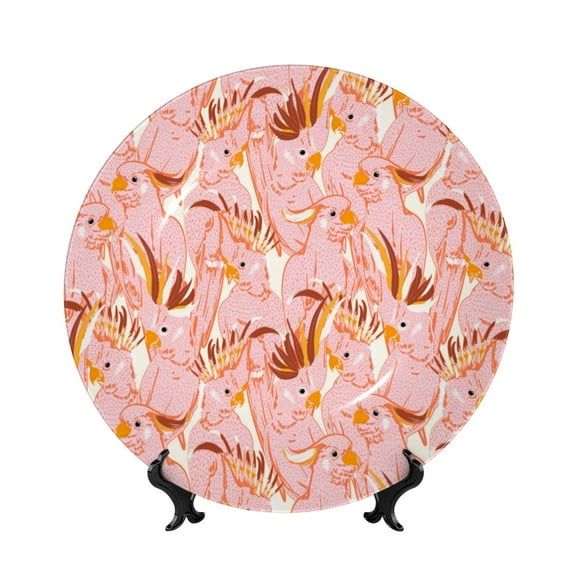 Kdxio Pink Cockatoo Birds Bone China Decorative Plate Ceramic Decorative Plate for Home Office Wall Stand Decorative Plates for Home Bedroom-7in