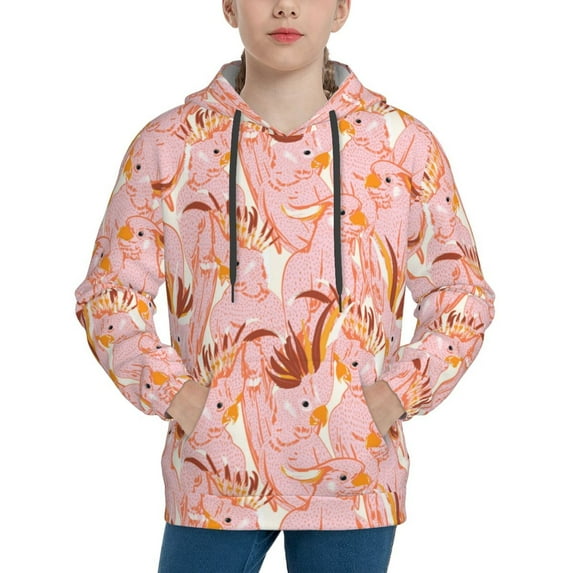 Kdxio Pink Cockatoo Birds Pattern Boys Athletic Unisex Boys Girls Hoodie with Pocket Sweatshirts-Medium