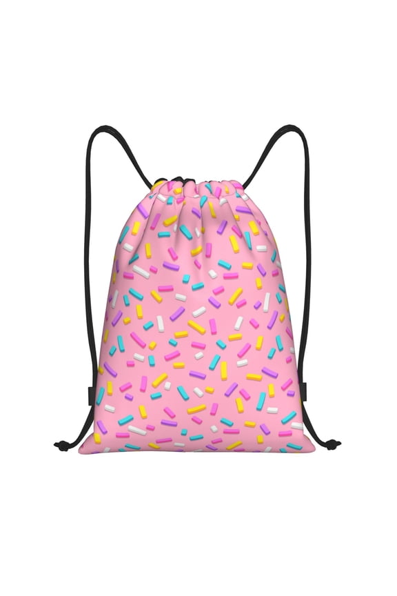 Pink Donut Print Drawstring Backpack Bag,Waterproof Draw String Back Sack, Gym Drawstring Bags Swim Bag For Unisex