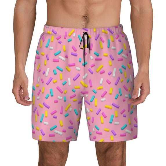 Kdxio Pink Donut Print Men'S Swim Trunks With Compression Liner 7 Inch Inseam Quick Dry Swim Shorts