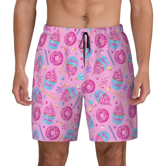 Kdxio Pink Donuts Print Men'S Swim Trunks With Compression Liner 7 Inch Inseam Quick Dry Swim Shorts