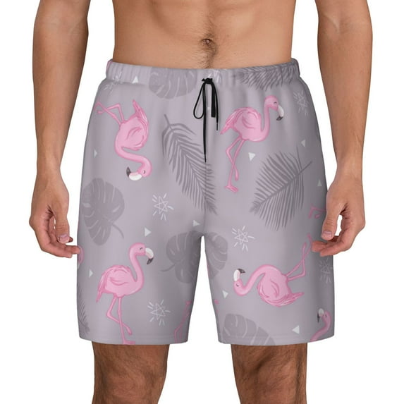 Kdxio Pink Flamingo (2) Print Men'S Swim Trunks With Compression Liner 7 Inch Inseam Quick Dry Swim Shorts