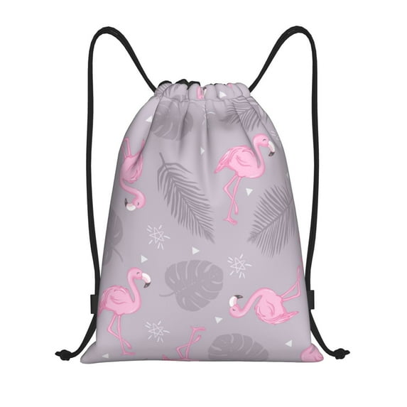 Kdxio Pink Flamingo Print Drawstring Backpack Bag,Waterproof Draw String Back Sack, Gym Drawstring Bags Swim Bag For Unisex
