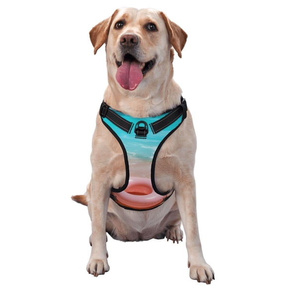 Kdxio Pink Float Ring On Beach Print No Pull Dog Harness Adjustable Reflective Oxford Easy Control Medium Large Dog Harness for Training and Everyday-Large