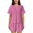 thumbnail image 1 of Kdxio Pink Gingham Print Pajamas Sets for Women Short-Sleeved Pjs with Lounge Shorts Two Piece Sleepwear S-4XL, 1 of 8