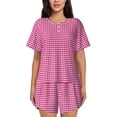 thumbnail image 1 of Kdxio Pink Gingham Print Pajamas Sets for Women Short-Sleeved Pjs with Lounge Shorts Two Piece Sleepwear S-4XL, 1 of 8