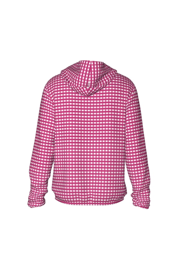 Pink Gingham Print Women Men Sun Protection UPF 50+ Jackets Zip Up Long Sleeve Hoodie Hiking Lightweight with Pockets