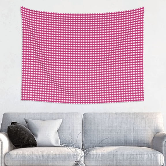 Kdxio Pink Gingham Wall Hanging Tapestries Banner For Bedroom College Dorm Home Living Room Party Decor 29X37 In