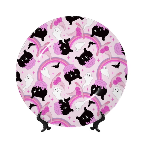 Kdxio Pink Girl Halloween Bone China Decorative Plate Ceramic Decorative Plate for Home Office Wall Stand Decorative Plates for Home Bedroom-10in