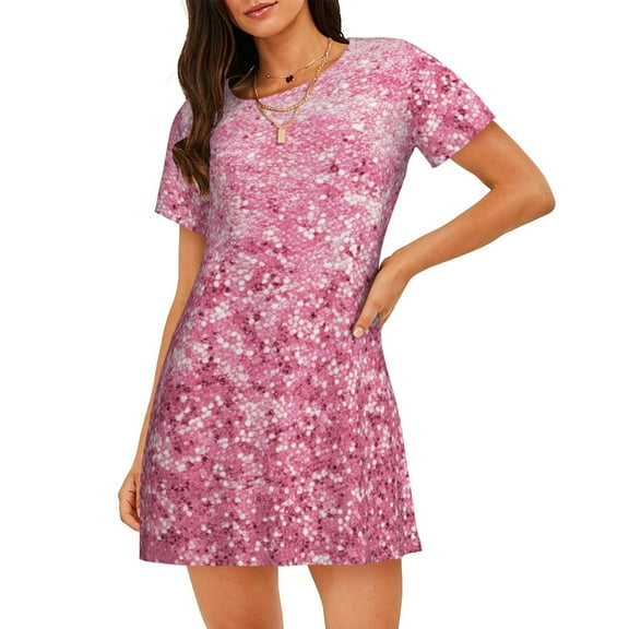 Kdxio Pink Glitter Pattern Womens Short Sleeve Sleepshirt Scoopneck Cute Nightdress Ruffle Comfy Nightgown