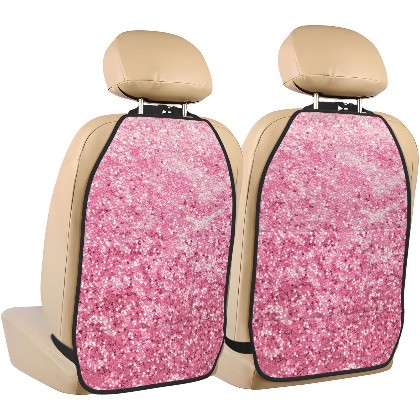 Kdxio Pink Glitter Print 2 Pack Car Kick Mat Seat Cover Back Protector Mat with Pockets for Organizer Backseat Protector and Storage Anti Kick Pad for Vehicles