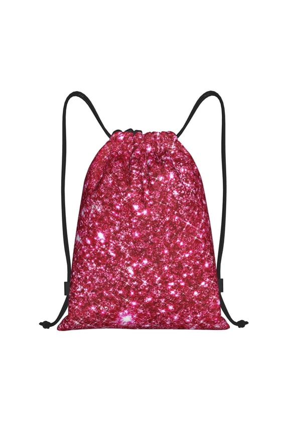 Pink Glitter Print Drawstring Backpack Bag,Waterproof Draw String Back Sack, Gym Drawstring Bags Swim Bag For Unisex