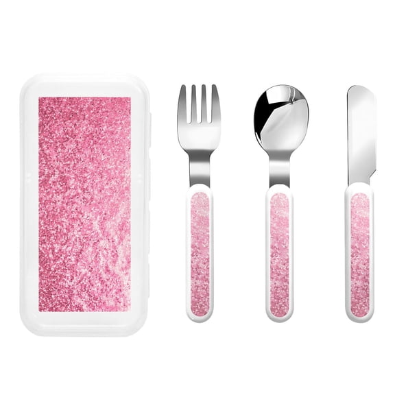 Kdxio Pink Glitter Toddler Utensils Set - Kids Silverware Set, Set Kids Utensils Set with Case for Preschooler Children