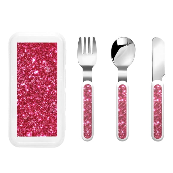 Kdxio Pink Glitter Toddler Utensils Set - Kids Silverware Set, Set Kids Utensils Set with Case for Preschooler Children