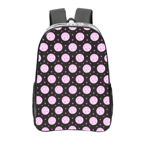 Kdxio Pink Groovy Disco Ball Clear Backpack, Transparent Bookbag for School for Women Men, Capacity Clear Bag for College, Travel