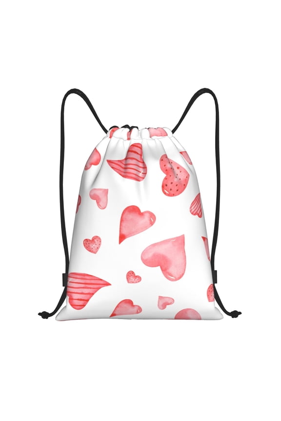 Pink Hearts Print Drawstring Backpack Bag,Waterproof Draw String Back Sack, Gym Drawstring Bags Swim Bag For Unisex